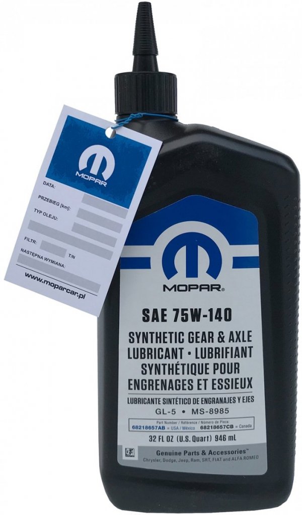 Oryginalny olej mostu 75W140 MOPAR MS-8985 Jeep Grand Cherokee -2010