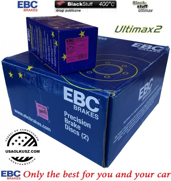 Przednie klocki Ultimax2 + NAWIERCANE NACINANE tarcze hamulcowe 325mm EBC seria GD Ford Flex 2012-2019