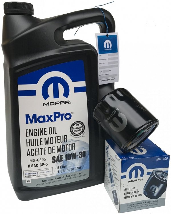 Oryginalny filtr oleju oraz olej MOPAR MaxPro 10W30 Plymouth Breeze