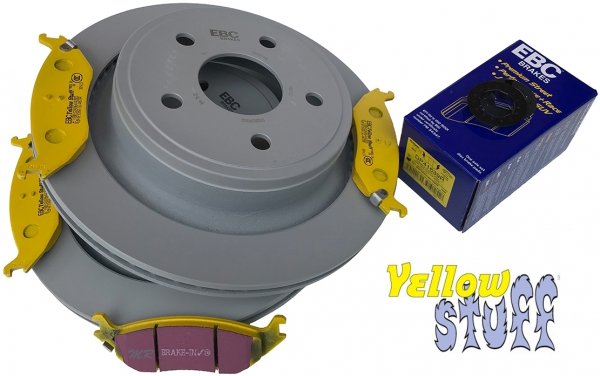 Tylne klocki YellowStuff + tarcze hamulcowe EBC PREMIUM Dodge RAM 1500 2003-