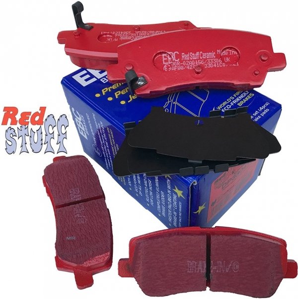Tylne CERAMICZNE klocki RedStuff + tarcze hamulcowe 320mm EBC seria PREMIUM Ford Mustang 2015-