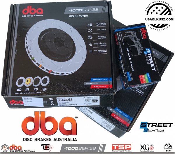 Przednie klocki STREET SERIES + nacinane T3 tarcze DBA seria 4000 345mm Chrysler 300C
