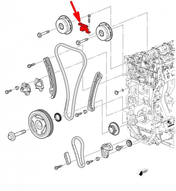 Prowadnica ślizg łańcucha rozrządu górna Chevrolet Camaro 2,0 Turbo