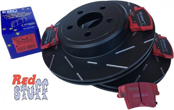 Tylne CERAMICZNE klocki RedStuff + NACINANE WENTYLOWANE tarcze hamulcowe EBC seria USR Dodge Challenger