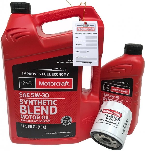 Filtr + olej Motorcraft 5W30 SYNTHETIC BLEND Ford Mustang 2,3 EcoBoost