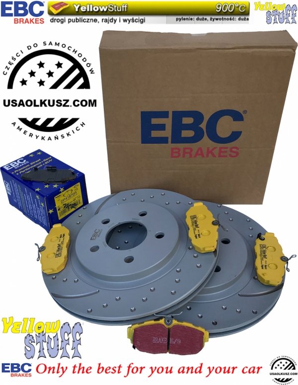 Tylne klocki YellowStuff + NAWIERCANE NACINANE tarcze hamulcowe EBC seria GD Ford Mustang 2005-2014