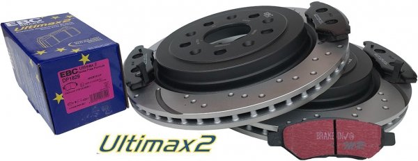 Tylne klocki Ultimax2 + WIERCONE NACINANE tarcze hamulcowe 315mm EBC seria GD Chevrolet Camaro 3,6 V6 2010-2015