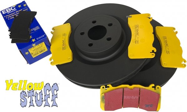 Przednie klocki YellowStuff + tarcze hamulcowe EBC seria PREMIUM Ford Mustang 5,0 V8 2015-