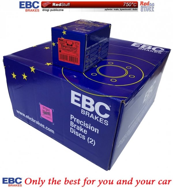 Tylne CERAMICZNE klocki RedStuff + NIE WENTYLOWANE tarcze hamulcowe EBC seria PREMIUM Dodge Magnum RWD