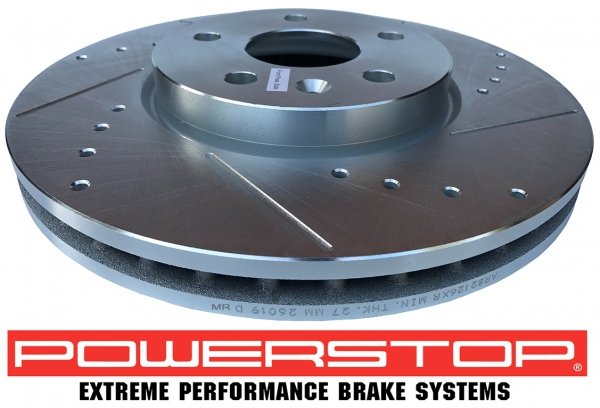 Przednie klocki Z26 + WIERCONE NACINANE tarcze hamulcowe POWERSTOP Chevrolet Corvette C8 2020- exc. Z51
