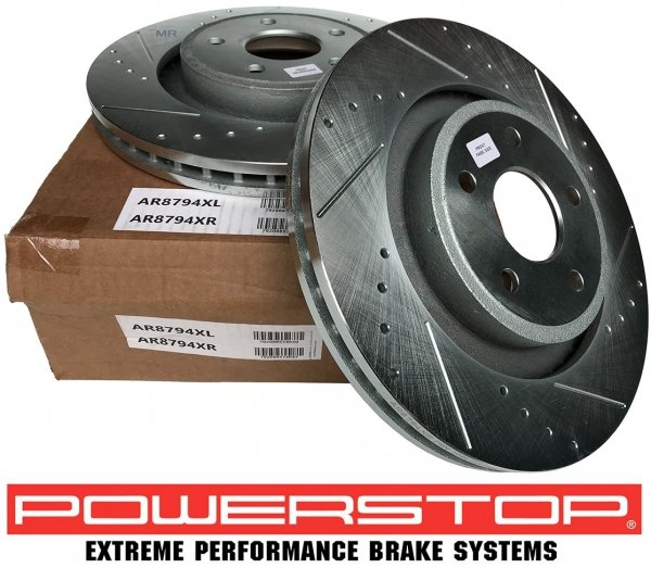 Przednie klocki Z26 + WIERCONE nacinane tarcze hamulcowe POWERSTOP Jeep Grand Cherokee SRT 6,1 V8 -2010