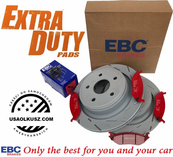 Tylne klocki EXTRA DUTY ED+ + nacinane tarcze hamulcowe EBC seria USR Dodge RAM 1500 2003-