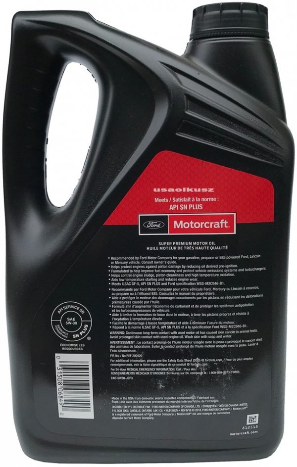 Oryginalny filtr oraz syntetyczny olej silnikowy Motorcraft 5W30 Mazda Tribute 3,0 V6 -2008