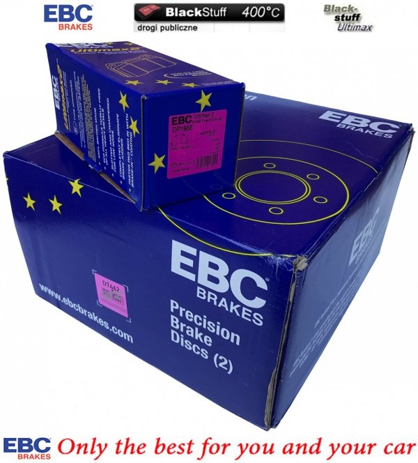 Przednie klocki Ultimax2 + tarcze hamulcowe EBC seria Premium Ford F-150 2010-2021