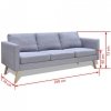 Sofa 3-osobowa, materiałowa, jasnoszara