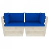 Ogrodowa sofa 2-osobowa z palet, z poduszkami, drewno świerkowe
