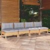 4-osobowa sofa ogrodowa z szarymi poduszkami, drewno sosnowe