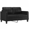 2-osobowa sofa z poduszkami, czarna, 140 cm, sztuczna skóra