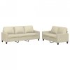 2-osobowa sofa z poduszkami, kremowa, sztuczna skóra