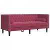 2-cz. wypoczynek Chesterfield z wałkami, bordowy, aksamit