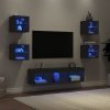 7-częściowy zestaw mebli TV z LED, czarny