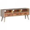 Szafka pod TV, szara, 130x35x51 cm, lite, surowe drewno mango