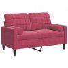 2-osobowa sofa z poduszkami, winna czerwień, 120 cm, aksamit
