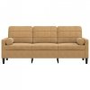 3-osobowa sofa z poduszkami, brązowa, 180 cm, aksamit