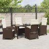 Zestaw 5-częściowy do jadalni ogrodowej z poduszkami brązowy rattan polirattan