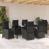 7-częściowy zestaw do jadalni ogrodowej z poduszkami czarny rattan PE