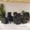 Zestaw obiadowy ogrodowy  7-elementowy Czarny Rattan Polirattan