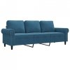 Sofa 3-osobowa, niebieski, 180 cm, tapicerowana aksamitem