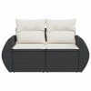 Sofa ogrodowa z poduszkami, 2-osobowa, czarna, polirattan
