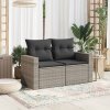 Sofa ogrodowa z poduszkami, 2-osobowa, szara, polirattan