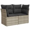 Sofa ogrodowa z poduszkami, 2-osobowa, jasnoszara, polirattan