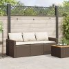 Sofa ogrodowa z poduszkami, 3-osobowa, brązowa, polirattan