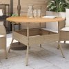 Stół ogrodowy z akacjowym blatem, beż, Ø110x71 cm, rattan PE