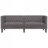 Sofa Chesterfield, 3-os., szara, tapicerowana sztuczną skórą