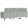 Sofa 3-osobowa, jasnoszara, 180 cm, tapicerowana aksamitem