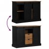 Komoda HALDEN 2 Drzwi przesuwne Czarny 112x40x80 cm Drewno lite