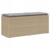 Ławka ogrodowa z poduszką beżowa 110x40x44 cm polirattan