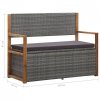 Ławka ze schowkiem, 115 cm, rattan PE i drewno akacjowe, szara