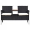 Dwuosobowa ławka ogrodowa ze stolikiem 143 cm rattan PE, czarna