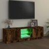 Szafka pod TV z LED, przydymiony dąb, 120x30x35,5 cm