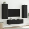 Ścienne szafki TV z LED, 2 szt., czarne, 80x35x31 cm