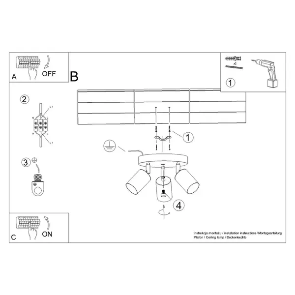 Plafon WINX 3P czarny/chrom