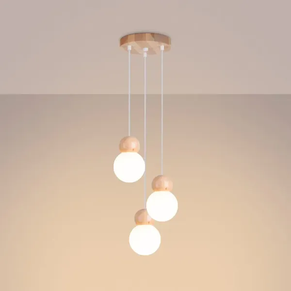 Lampa wisząca PEKKA 3P biała/naturalne drewno