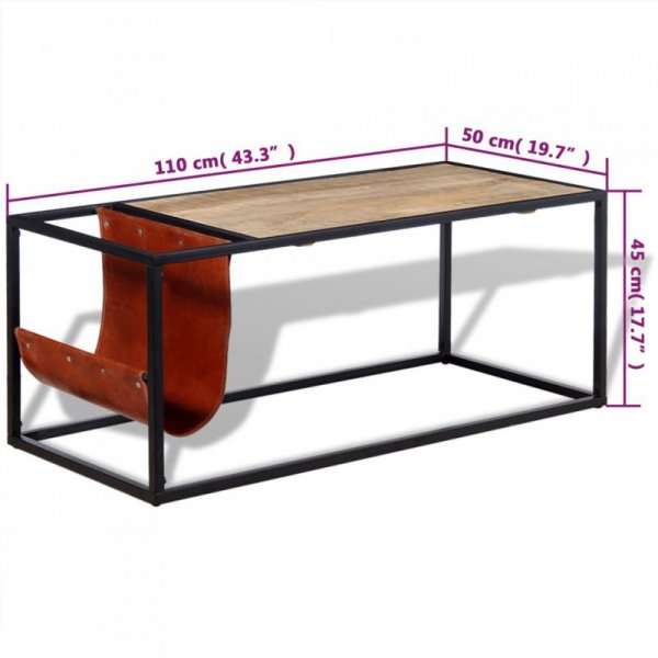 Stolik kawowy ze skórzanym uchwytem na czasopisma 110x50x45 cm