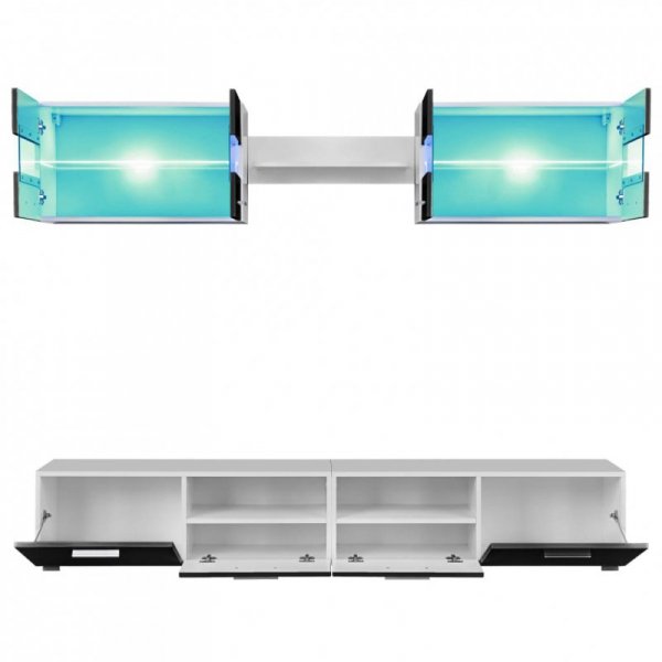 Meblościanka z LED pod TV, 5 elementów, czarna na wysoki połysk