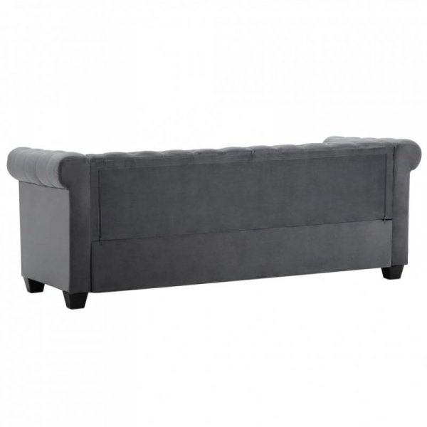 Sofa Chesterfield, 3-os., obita aksamitem, 199x75x72 cm, szara